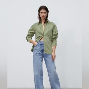 Zara Buttoned Oversized Shirt Light Khaki